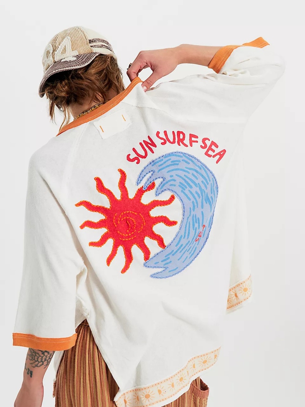 Free People WTF Giulia Embroidered Ringer Tee XS S L
